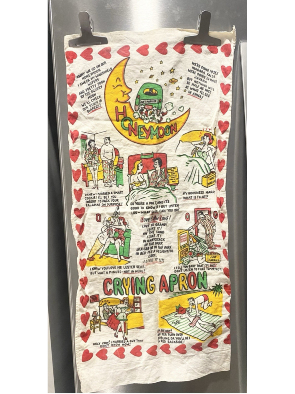 Vintage 1966 Honeymoon Crying Apron Tea Towel Novelty Risqué Marriage 14x28”